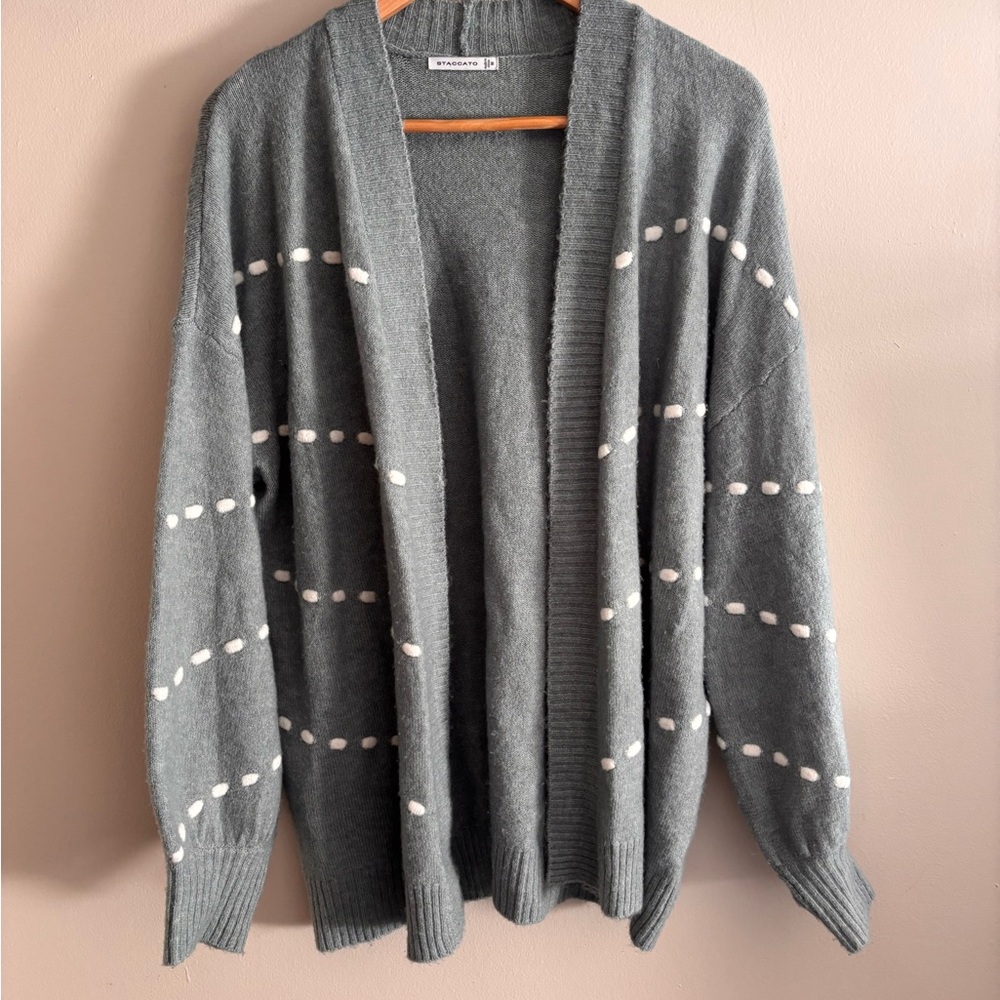 Blue Cardigan Sweater with White Accents